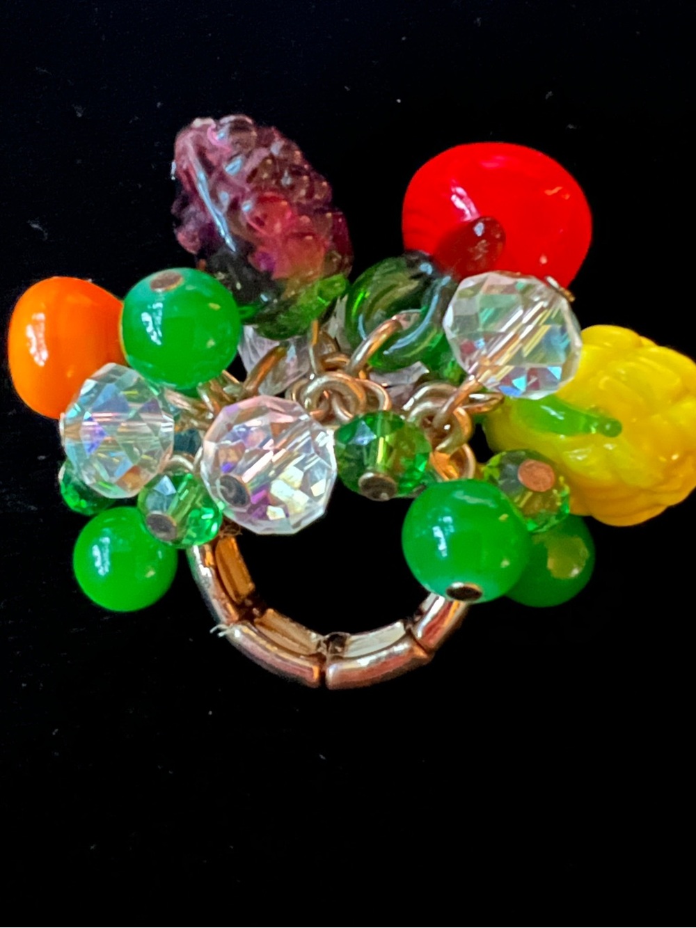 Vintage Fruit Bead Cluster Ring Glass and Plastic
